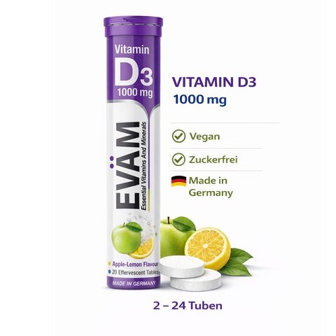 قرص جوشان ویتامین D3 اوام EVÄM، طعم سیب-لیمو
